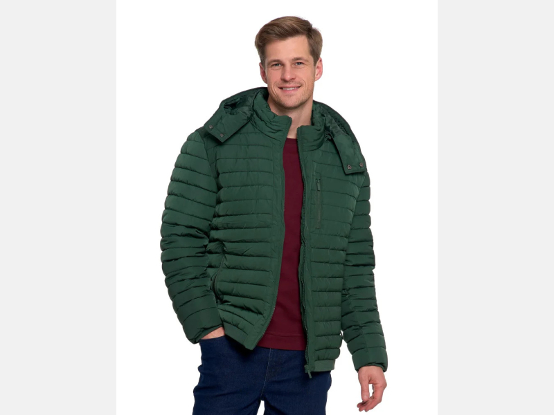 ZIELONA pikowana MĘSKA KURTKA z odpinanym kapturem MORAJ